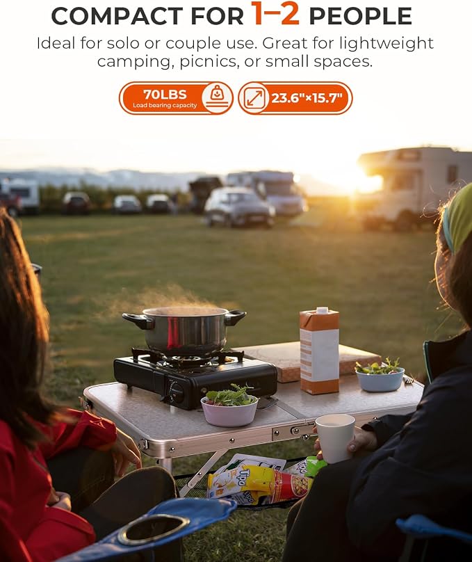 Sportneer Camping Table: Adjustable Height Small Folding Table 23.6" L x 15.7" W 2 Height with Mesh Layer - Compact & Portable Camping Essentials for Outdoor Camp Garden Picnic BBQ Dining Cooking