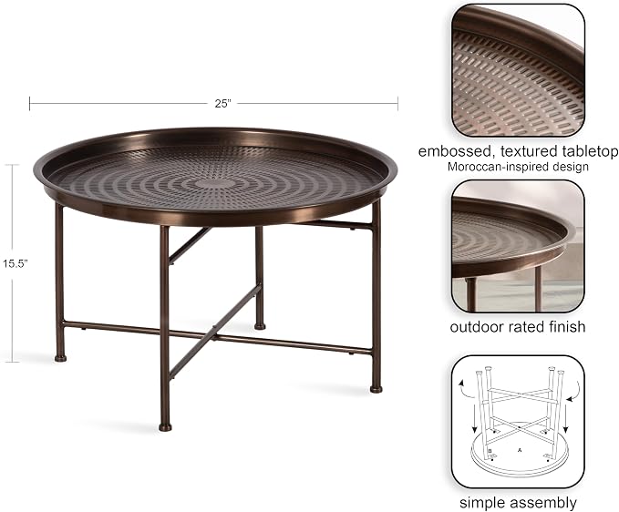 Kate and Laurel Mahdavi Modern Round Outdoor Coffee Table; 25 x 25 x 16; Bronze; Transitional Patio Coffee Table with Textured Top for Outdoor Furniture Decor