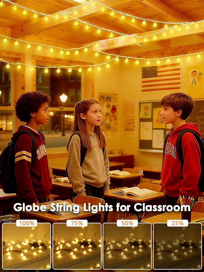 2PK 200LED 86FT Connectable Globe String Lights Indoor Bedroom Warm White | Classroom String Lights Plug in, 8 Modes & Remote, Hanging Fairy Light for Classroom Christmas Room Party Outdoor Decor