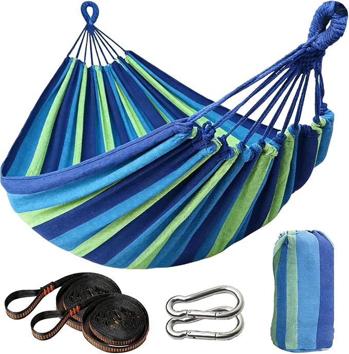 Outdoor Amaca Camping Hammocks for Yard Backyard Travel para Patios Garden | Hammock Cotton Canvas fabric Portable Amacas Carrying Bag for stand Porch outside 300 Lbs Maximum Weight Capacity