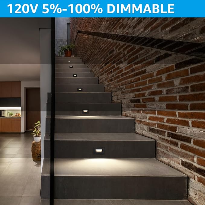 LEONLITE 3-Pack 5CCT 120V LED Step Lights, Horizontal, Black | 150LM, 5%-100% Dimmable, CRI90, ETL, Indoor Outdoor Stair Lights, Wet Location, 2700K/3000K/3500K/4000K/5000K, Aluminum