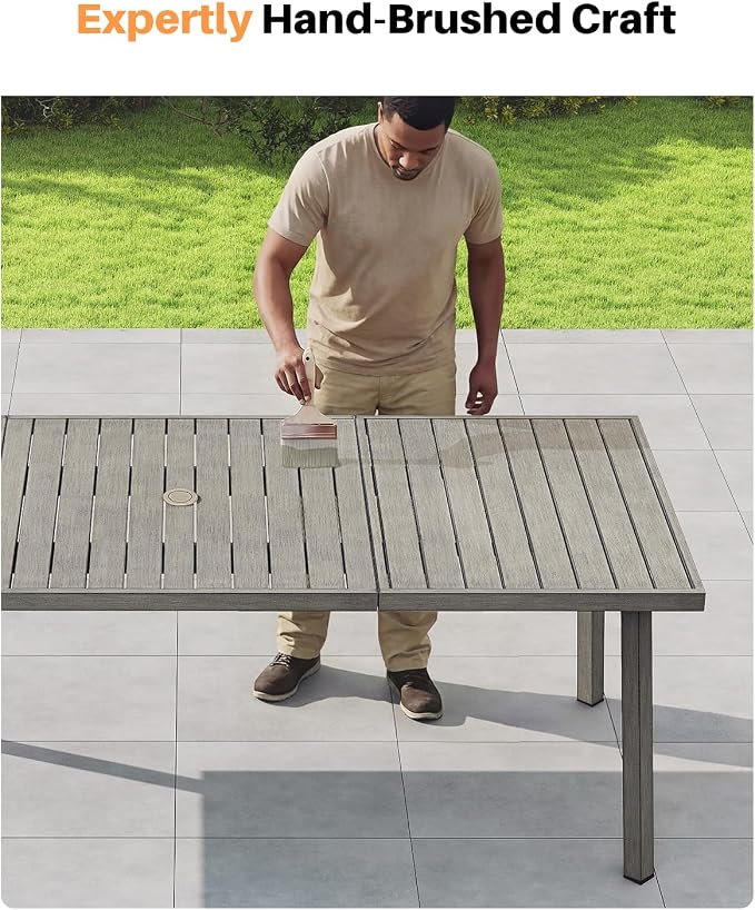 7 Pieces Outdoor Dining Set, Never-Rust Aluminum Patio Dining Set for 6, Outdoor Dining Table Set with 2 Swivel Chairs, 4 Dining Chairs, Patio Furniture Set for Porch, Garden, Gray Oak