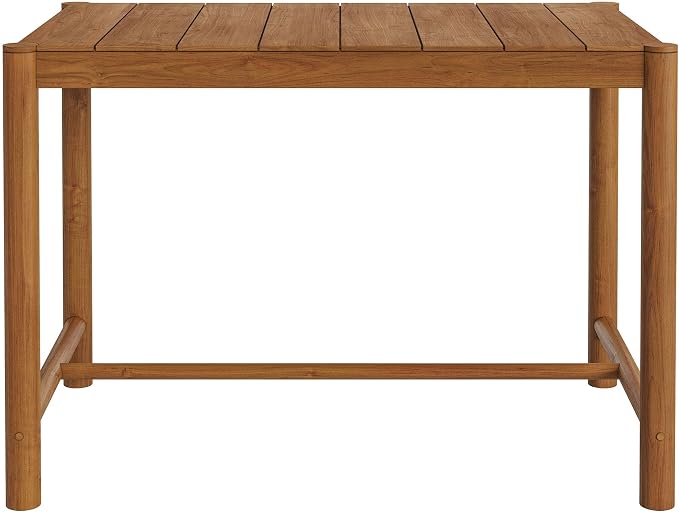 Modway Eleni 56-Inch Outdoor Teak Wood Bar Table in Natural – Rectangular Patio Bar Table with Slatted Top for Patios, Decks, Or Gardens