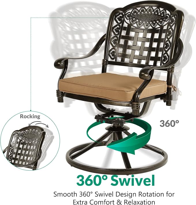 VIVIJASON 9-Piece Outdoor Patio Furniture Dining Set, All-Weather Cast Aluminum Conversation Set, Include 8 Swivel Dining Chairs and an Oval Table with Umbrella Hole for Lawn Garden Backyard