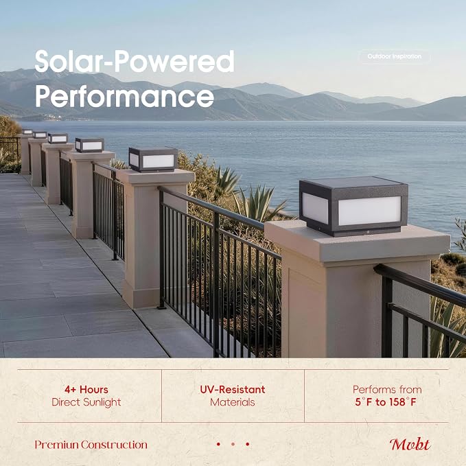 MVBT 10" Solar Post Lights, 3000K Pillar Light Outdoor, Square Column Light | 10×10 Modern Column Lamp Dusk to Dawn, Outdoor Post Light Waterproof, Fence Post Light Solar Powerd for Deck Patio Gate Posts