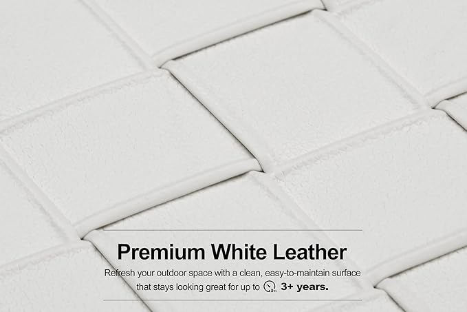PURPLE LEAF Patio Furniture Set Coffee Table Outdoor Sectional Sofa Patio Conversation Set with Olefin-Blend Fabric and Modern PU Leather Base, Patio Couch for Porch, Balcony, Garden, White