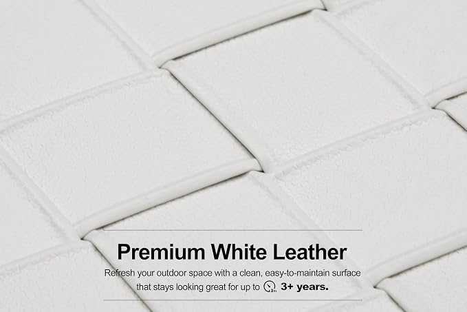 PURPLE LEAF Patio Outdoor Furniture Set 8 Pieces, Premium Leather Outdoor Couch Sectional Sofa, L-Shaped Patio Conversation Sets with Olefin Cushions, Patio Couch for Porch, Balcony, Garden, White