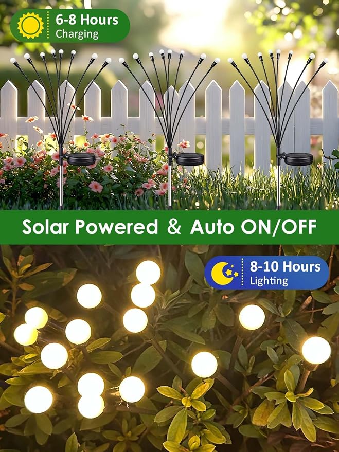 4 Pack Solar Garden Lights, 32 LED Firefly Lights Solar Outdoor Waterproof | 2 Lighting Modes, Sway with Wind, Solar lights Outdoor for Garden Yard Patio Pathway Holiday Decorations, Warm White