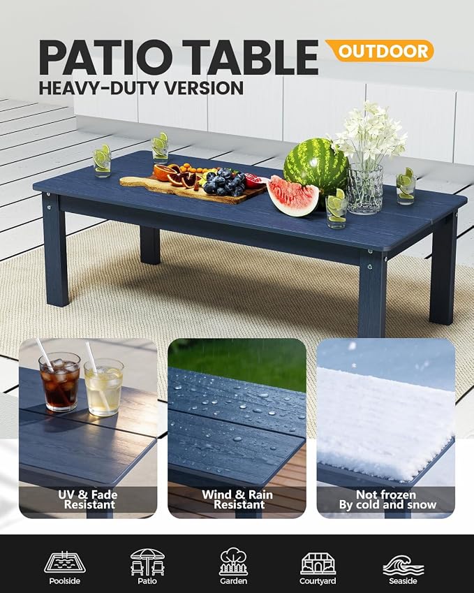 nevilywood Adirondack Coffee Table, HDPE All-Weather Wood Grain, Patio, Garden, Backyard, 47.3" x 22.7" x 17", Navy Blue