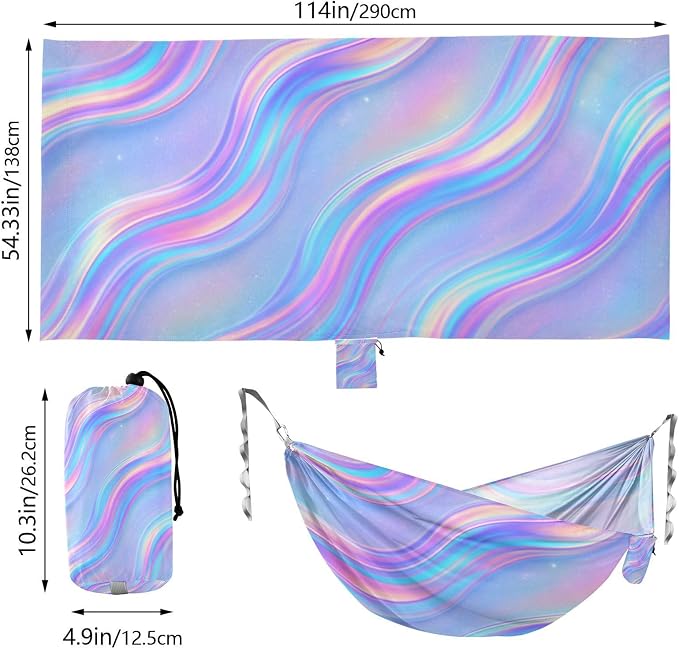 Iridescent Holographic Glitter Wallpaper Outdoor Hammock with Portabl Carry Bag Swing Hammock for Camping Travel Accessories