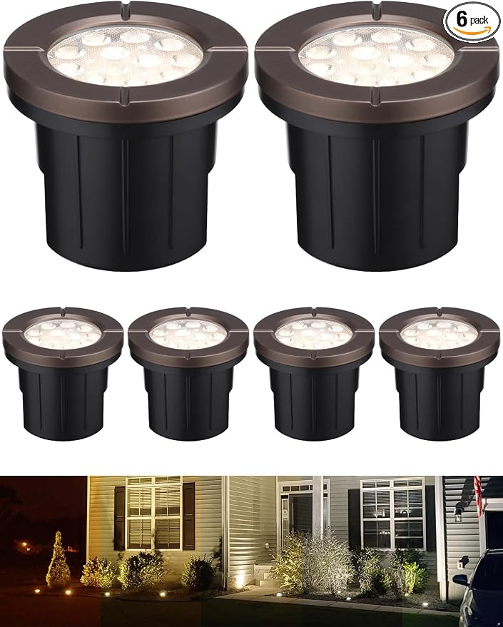 LEONLITE 6-Pack Dia. 4 Inch 5CCT Well Lights Flat Top Oil Rubbed Bronze | 12-24V AC/DC, CRI90, 1800K/2700K/3500K/4000K/5000K, Landscape LED In Ground Outdoor, Low Voltage Garden Landscaping, Aluminum
