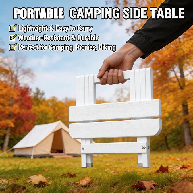 Folding Outdoor Side Table,Small HDPE Patio Table,All-Weather Compact Portable End Table for Patio,Porch,Pool,White,11.8" D x 15.7" W x 15.7" H