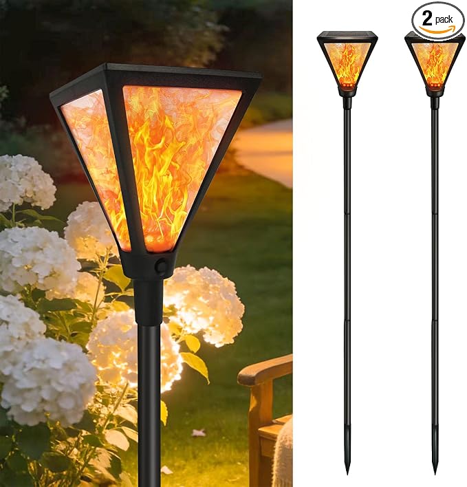 Flickering Flame Solar Torch Lights with 61"Extra-Tall & Super Larger Size | 2 Pack Solar Lights Outdoor for Halloween Decor, Solar Flame Lights Waterproof Tiki Torches for Outside Garden Yard Pathway