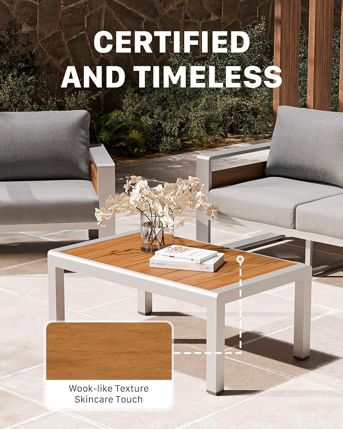 ZANDOR Aluminum Outdoor Patio Furniture Set with Coffee Table, 3 Seats Patio Conversation Sets with Washable Thick Cushions, Outdoor Sectional for Porch, Backyard, Deck, Garden & Poolside, Silver