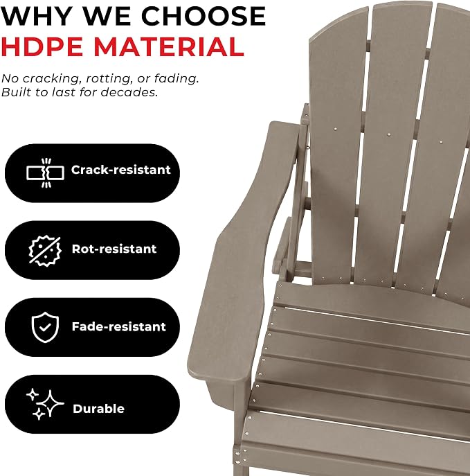 Costaelm Patio Conversation Set, 5 piece Balcony Furniture, Small Patio Firepit Furniture Outdoor Adirondack Square Coffee Table and Chair for Backyard Lawn Porch Pool Garden, Weathered Wood