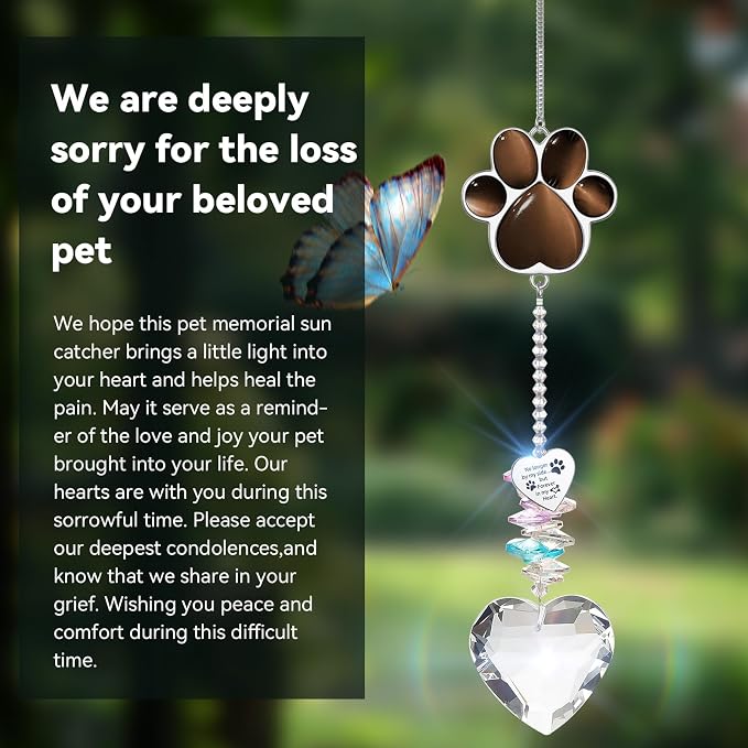 Dog Memorial Gifts, Pet Memorial Suncatcher, Loss of Dog Sympathy Gift | Thoughtful Dogs and Cats Bereavement Remembrance Gifts, Natural Cat's Eye Stone Paw Crystal Suncatcher