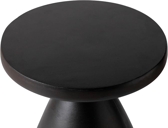 LeisureMod Modern Side Table with Fiberstone Top 20” Round Accent Table and Hourglass Pedestal Base for Outdoor or Indoor Dune Series in Black