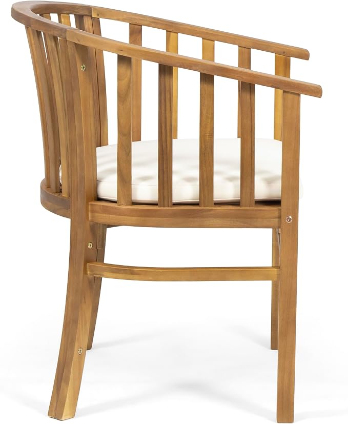 Merax Patio Armchairs Set of 2 Acacia Wood Outdoor Dining Chairs with Curved Back & Armrest & Water-Resistant Cushions for Porch Deck Garden Backyard, Teak Finish
