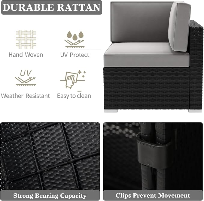 LayinSun 15 Pieces Patio Furniture Set with Fire Pit Table, Black Rattan Modular Sectional Patio Conversation Sofa Set