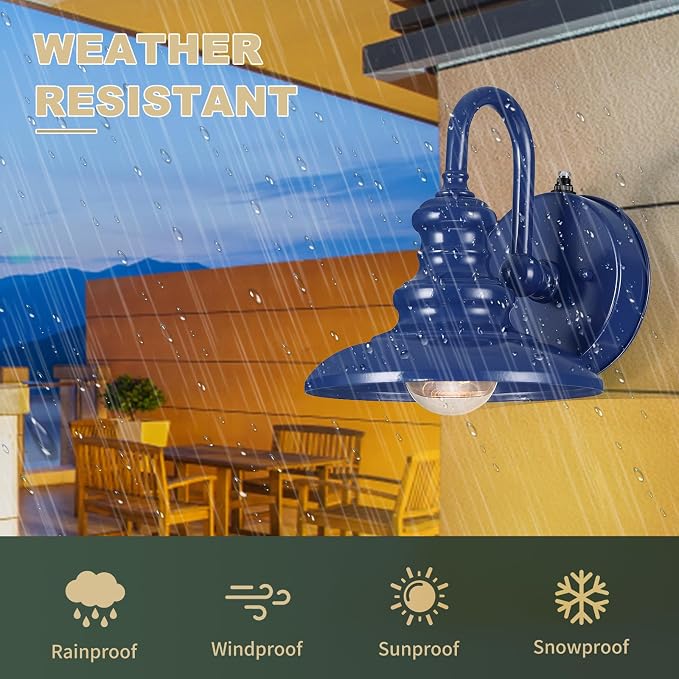 Dusk to Dawn Sensor Outdoor Gooseneck Barn Light Fixtures Blue | Exterior Wall Sconce Lighting Rustic Outside Porch Lantern Farmhouse Wall Mount Lamp for House Garage Patio