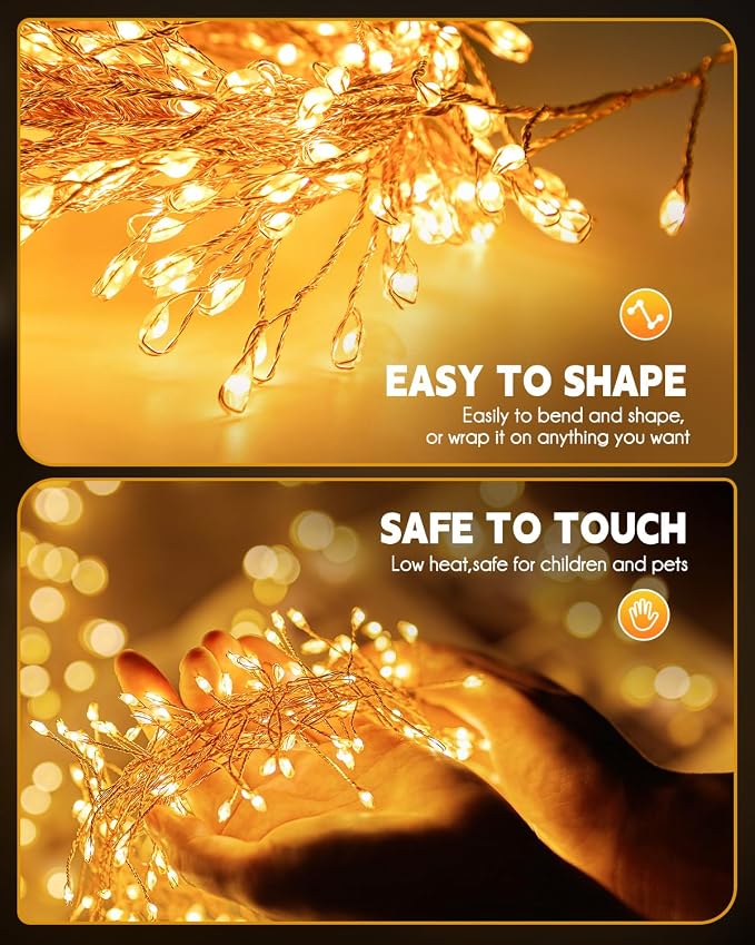2 Pack×240 LED 20FT Total 40FT 480LED Solar Fairy Lights Outdoor Waterproof | Solar Christmas Lights Outdoor Waterproof 8 Light Modes Cascading Twinkle Lights Garland Christmas Decorations, Warm White