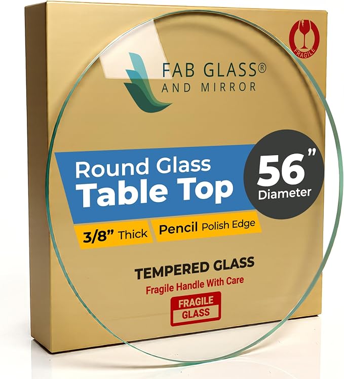 56" Inch Round Glass Table Top 3/8" Thick Pencil Polish Edge Tempered by Fab Glass and Mirror