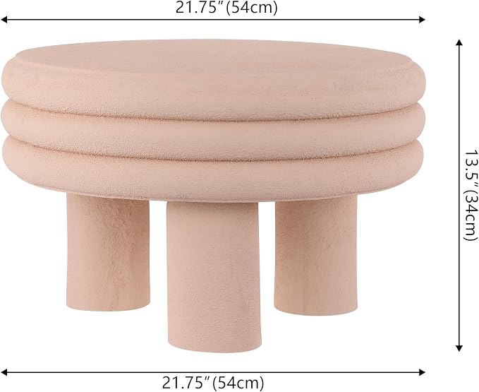 JONATHAN Y Rashida 13.5" Modern Round Polyresin Indoor Outdoor Accent Coffee Table, Weather Resistant Low Table with Chunky Ribbed Stacked Ring Design and Tripod Pillar Base, Pink Frosted TBL1105A