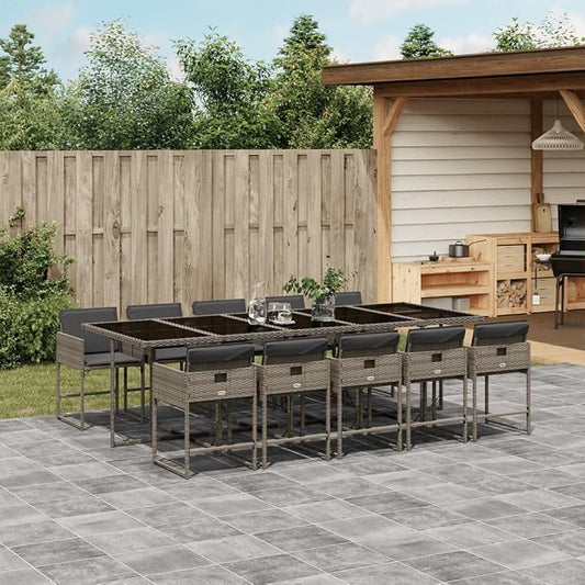 11 pcs Set Patio Dining Set & Outdoor Dining Set Gray Poly Rattan Garden Dining Set Balcony Furniture for Backyard Front Porch Lawn 108.3 x 41.7 x 28.7 in