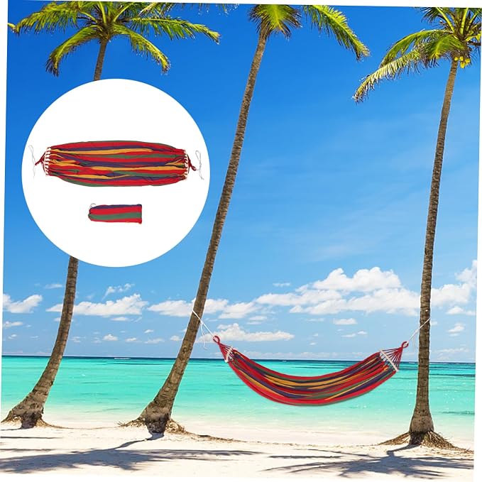 Outdoor Camping Hammock Extra Large Striped Canvas with Anti-tip Duckbill Buckle Portable Lightweight Load Capacity for Travel Beach Garden Backyard Relaxation