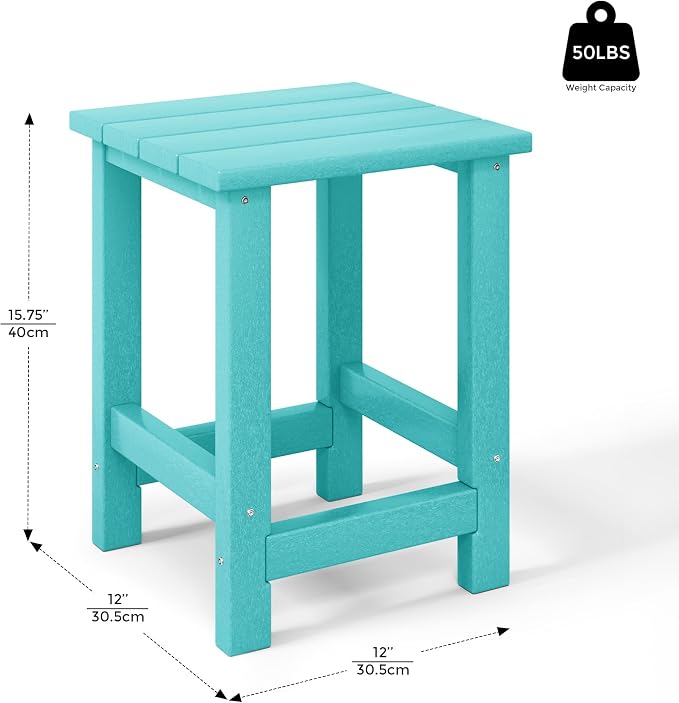 Costaelm Kids Outdoor End Table, Small Patio Table, Outdoor Side Table Porch Table Adirondack Patio Side Table for Outside, Pool, Porch, Garden, Turquoise