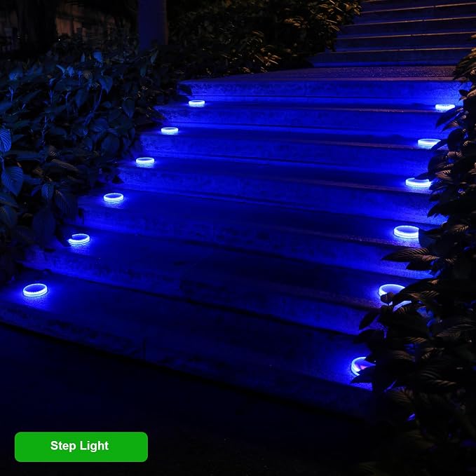 YiLaie Blue Solar Dock Lights Outdoor Waterproof Stick on Boat Deck Step Driveway Lights Solar Powered for Outside Warning Garden Patio Front Stairs Concrete Pathway Walkway (4 Pack)