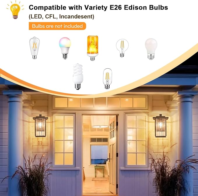 Dusk to Dawn Outdoor Wall Light 2 Pack Outside Wall Lamp Oil Rubbed Bronze Exterior Light Fixtures Wall Mount 10"H Garage Light Outdoor IP65 Porch Light with Seeded Glass Exterior Wall Sconces