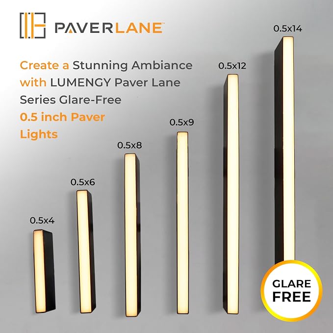 LUMENGY Paver Light Slim 0.5x16 Inch (0.55x15.75), 2700K Warm White, Glare-Free Linear Lighting for Driveways, Walkways and Paver Borders, 12V Hardwired, IP67 Waterproof, Drive-Over Rated