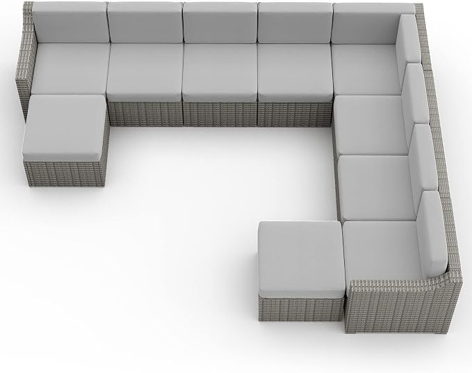 HAPPATIO 10 Piece Patio Conversation Set, Patio Furniture Set with Multiple Configuration Options,Rattan Wicker Outdoor Sectional Sofa. Easy Setup. (Gray/Beige)
