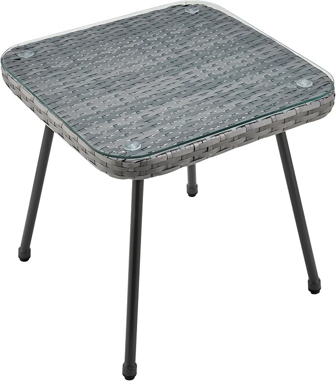 Manhattan Comfort Cannes 3-Piece Patio Conversation Set, Outdoor Furniture | Includes Modern Cushioned Rope Wicker Chairs & End Table, Removable & Washable Cushions, Tempered Glass Tabletop, Cream