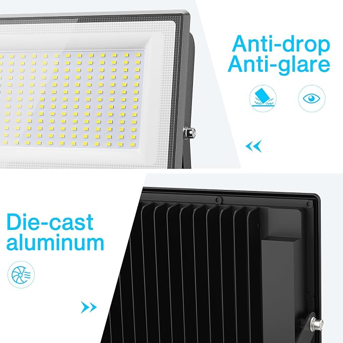 Olafus 2 Pack 200W LED Flood Light Outdoor, 18000LM Super Bright IP66 Waterproof Exterior Security Lights with Plug, 6500K Daylight White Exterior Floodlights for Stadium Yard Barn