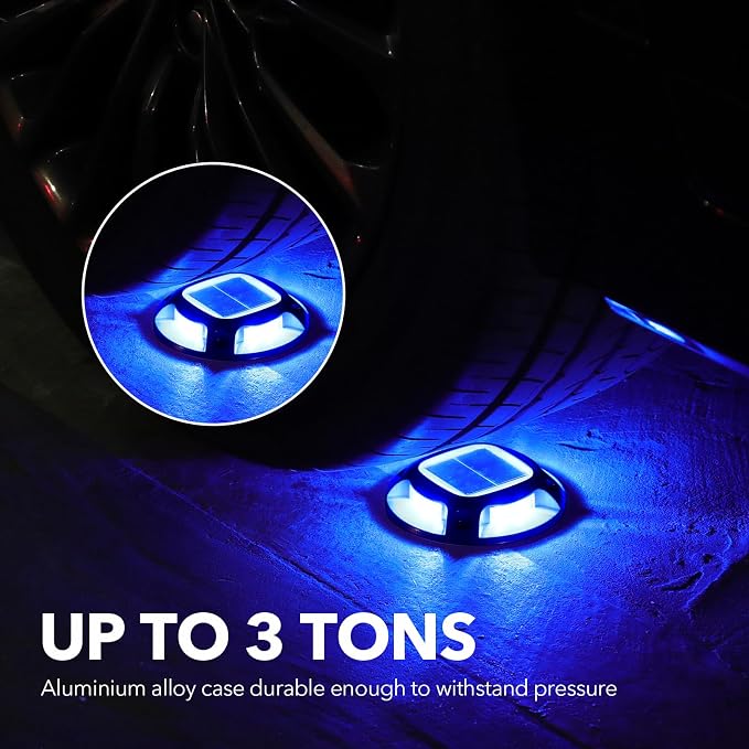 AGPTEK Solar Driveway Lights Outdoor 12 Pack, 2 Color Modes LED Deck Dock | Marine Waterproof Driveway Marker Lights for Step Sidewalk Stair Garden Pathway Walkway Yard (Blue Light/Cool White, Black)