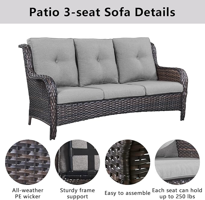 Belord Outdoor Furniture Wicker Conversation Sets - 7 Piece Patio Rattan Furniture Sets with Swivel Rocker Chairs Outdoor Sofa for Porch Deck Backyard Brown/Grey