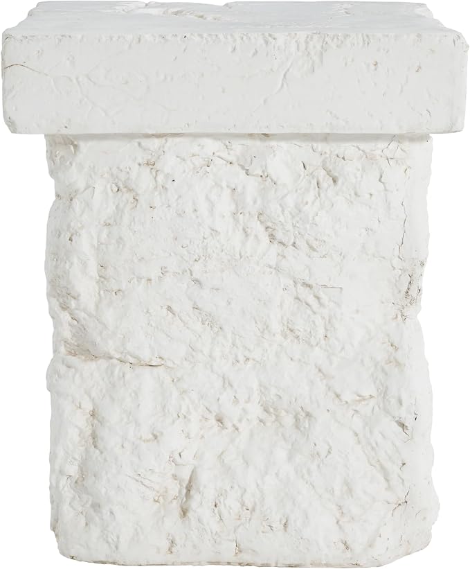 White MGO Patio Side Table, Organic Rock Base