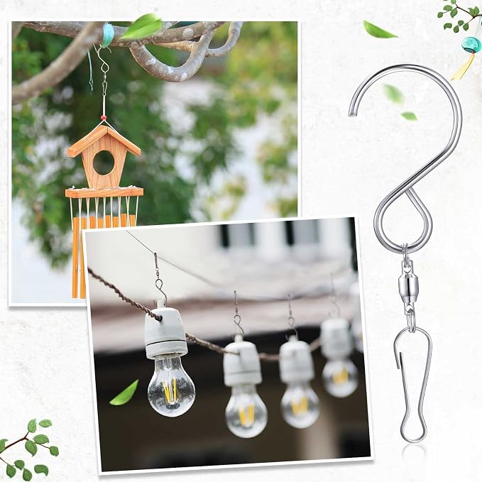 Mudder 4 Pack Spinner Hooks for Wind Spinners, Swivel Clips for Hanging | Wind Chimes Compatible, Crystal Twisters Hanger, Swivel Bearing, Outdoor Patio Garden Use, 4 Clips Included