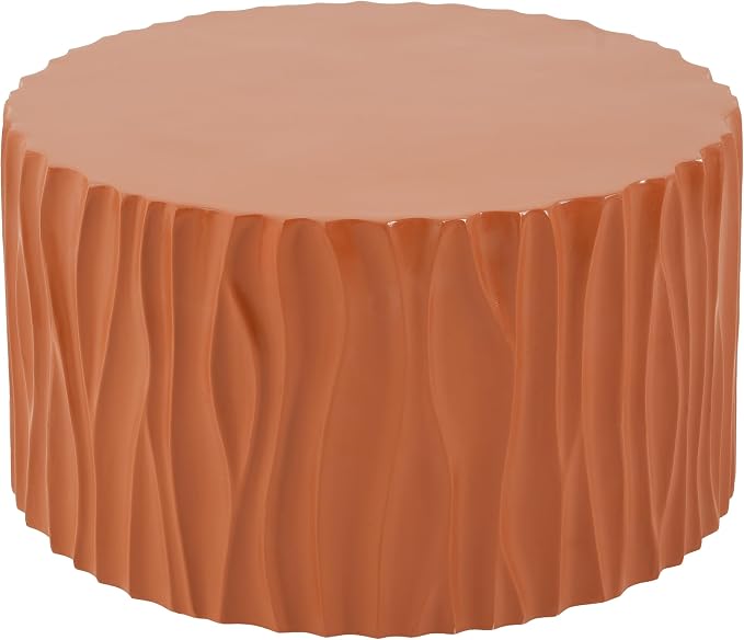 Terracotta Round MGO Coffee Table, Wave Textured Cylindrical Side Table, Indoor & Outdoor Multi-Use Accent Table for Living Room Patio Garden