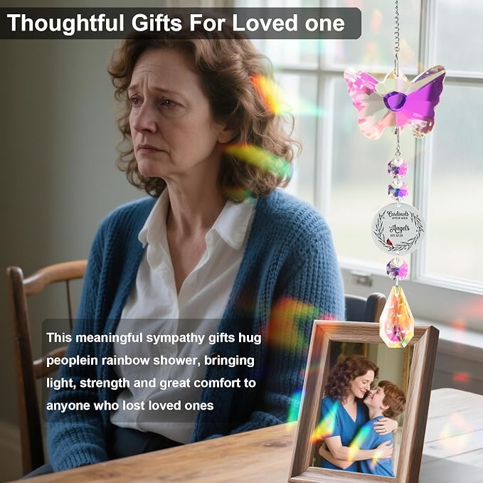 Unique Memorial Sympathy Gifts for Loss Loved One,Bereavement Gift Idea Crystal Rainbow Maker Butterfly Suncatcher in Remembrance Gifts for Grief Sorry for You Loss Mum Dad