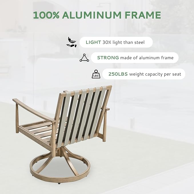 5-Piece Outdoor Dining Set for 4, Aluminum Patio Dining Set with Cushions, 4 Swivel Chairs with Rope Backrest, Square Table with Umbrella Hole, Patio Dining Set for Lawn Porch Backyard, Brown