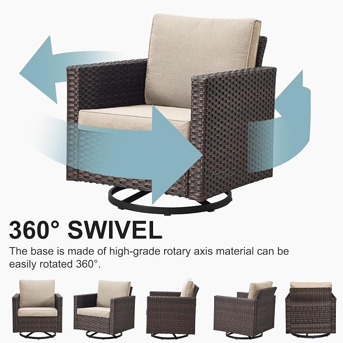 Belord Wicker Chairs Outdoor Bistro Set Oversize Patio Swivel Rocker, Rattan Outdoor Seating Set of 2 Swivel Glider Chairs Wicker Furniture for Porch Deck Backyard with Water-Resistant
