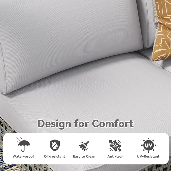 AECOJOY 7-Piece Outdoor Patio Furniture Set, Wicker Sectional Sofa Conversation Set with Cushions and Glass Coffee Table, Grey Rattan Patio Sofa Set for Backyard, Garden, Poolside