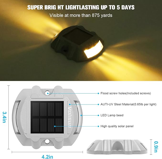 VOLISUN Solar Deck Driveway Dock Lights,Solar Pathway Lights,Warm 12 Pack | Solar Powered LED, IP68 Waterproof Led Outdoor Warning Step Marine Lights for Sidewalk Garden Yard