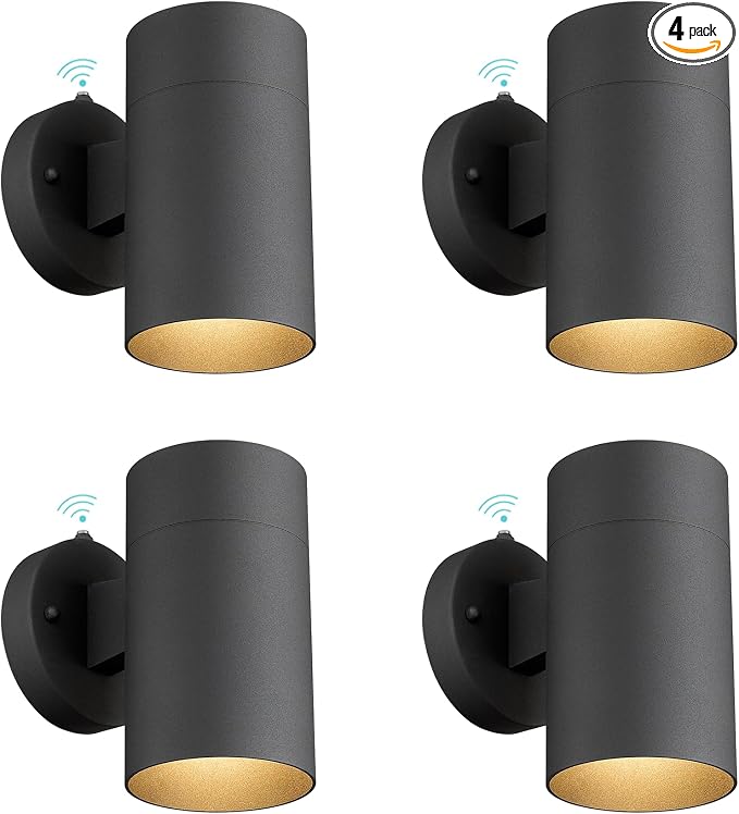Ken & Ricky Dusk to Dawn Outdoor Wall Sconce Lights,Cylinder，Black ，4 PK | With Photocell Sensor,No Glare Exterior Lighting Fixtures,Outside Wall Light For House Front Porch Garage Patio Entryway