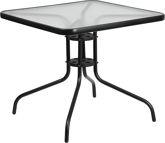 Flash Furniture Brazos 5 Piece Outdoor Patio Dining Set - 4 Gray Flex Comfort Stack Chairs - 31.5" Square Tempered Glass Patio Table