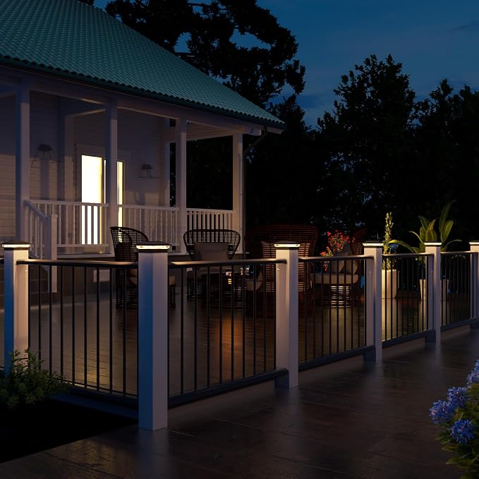 VOLISUN Solar Post Cap Light Outdoor Waterproof 4pack,Solar Fence - Post Lights for 4x4 5x5 6x6 Wooden/Vinyl Post,Black Deck Post Cap Light Solar Powered with Warm White for Garden/Patio/Porch