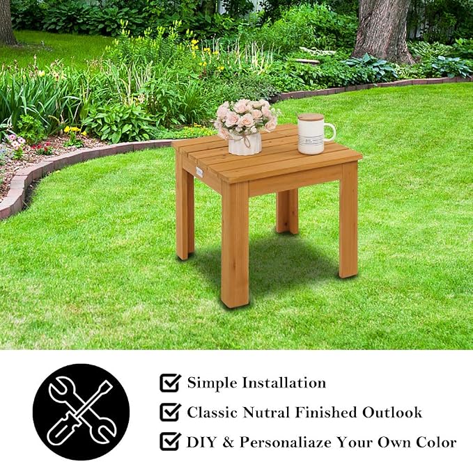 VINGLI Outdoor Wooden Side Table, Square Patio Side Table, Small Outdoor Table for Patio, Backyard, Garden, Poolside, Balcony, Adirondack Conversation End Table (Teak)